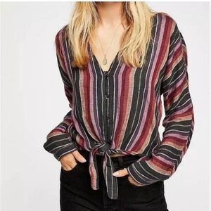 Rails Sloane Boho Long Sleeve Tie Front Top In Brava Stripe